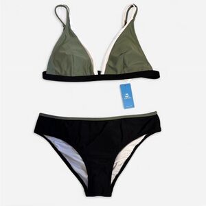 NWT Cupshe Olive and Black Bikini Set